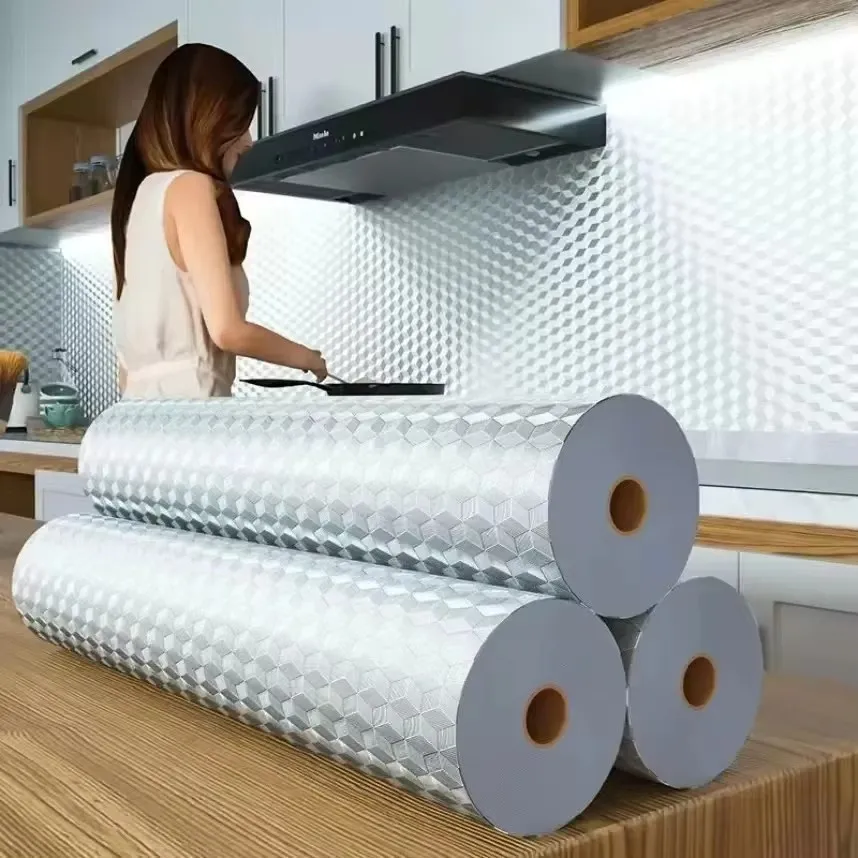 Hot Sale 1/3/5/10m Silver Wall Sticker Adhesive Stainless Steel Wallpaper for Kitchen Living Room Refrigerator Countertop Decor