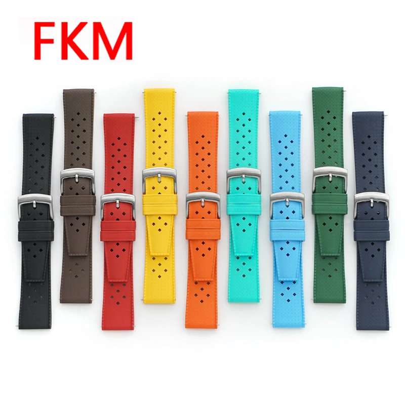 Fluoro Rubber Strap 20mm 22mm Quick Release Sport Waterproof Breathable Holes FKM Fluororubber Replace Watch Band for Men Women