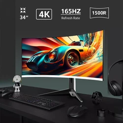 SENMAO 34 Inch  liftable Pc Gamer Monitor 165Hz 4K MVA Lcd Display HD Desktop Gaming Computer Screen HDMI 1500R Curved Screen