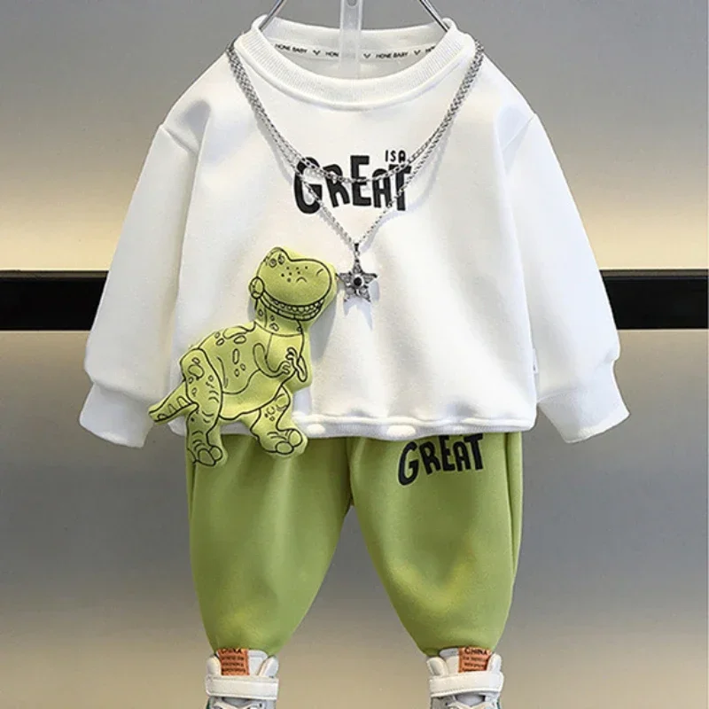 Autumn Baby Girl Boy Clothes Set Children Cartoon Dinosaur Sweater Pullover Top and Pant 2 Pieces Suit Letter Outfit Tracksuit