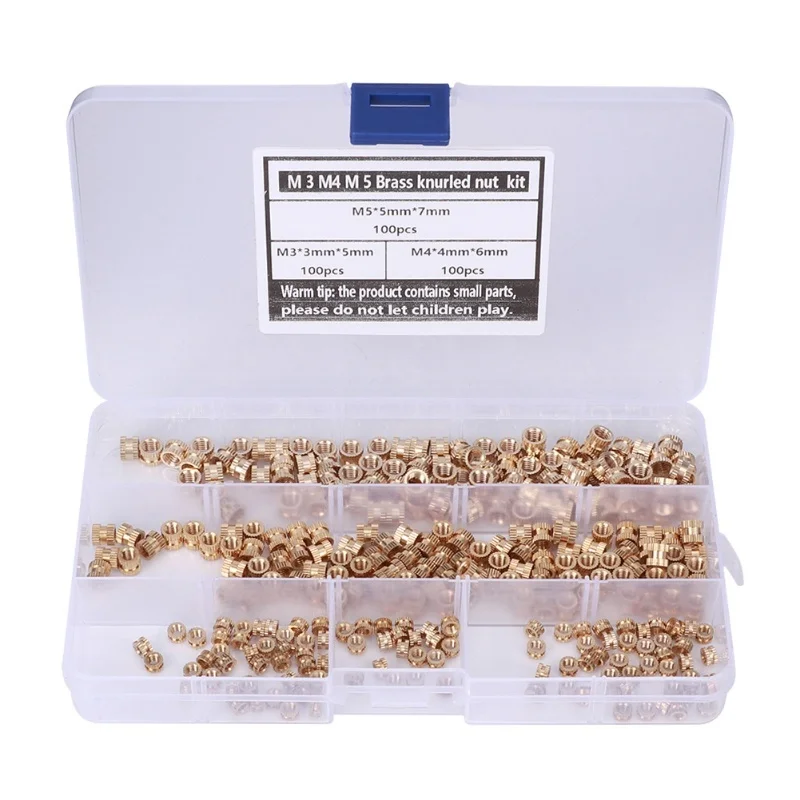 300Pcs Brass Insert Nut Set M3 M4 M5 Knurled Hot Melt Nuts Anti‑Corrosion Anti‑Rust