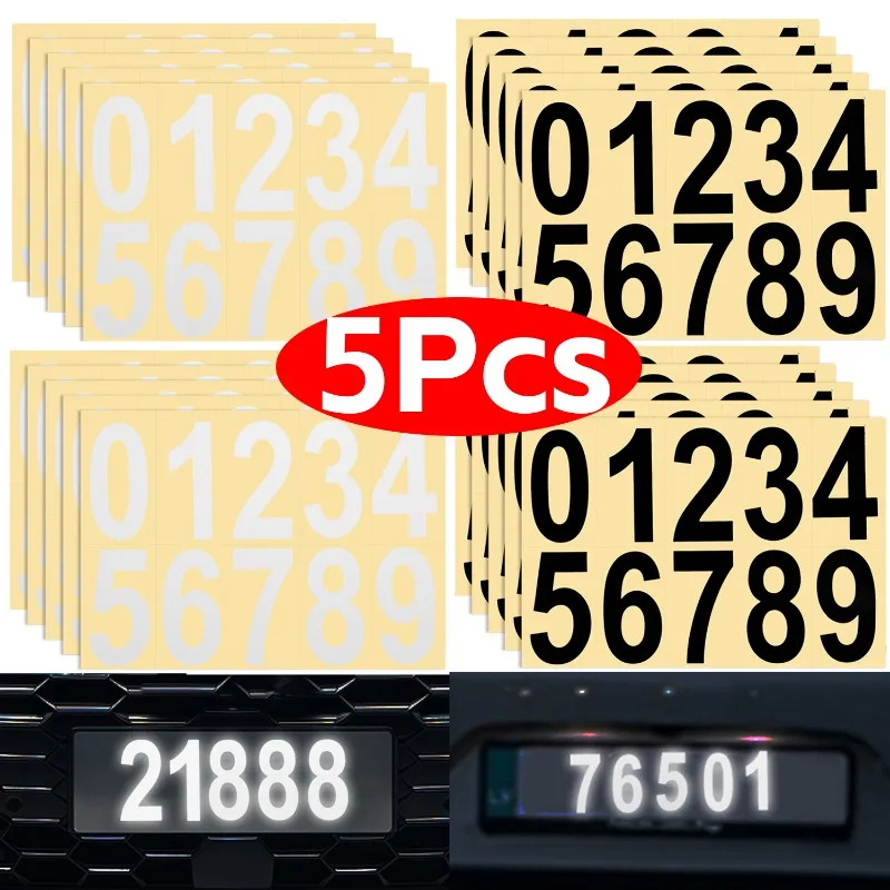 

1-5 шт. светоотражающие наклейки для автомобильных номерных знаков, водонепроницаемые, невидимые, виниловые наклейки с номерами