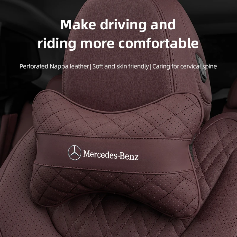 Car Seat Headrest Leather Neck Pillow Car Accessories For Mercedes Benz AMG W211 W203 W204 Class GLC W220 W222 W213 W210 Brabus