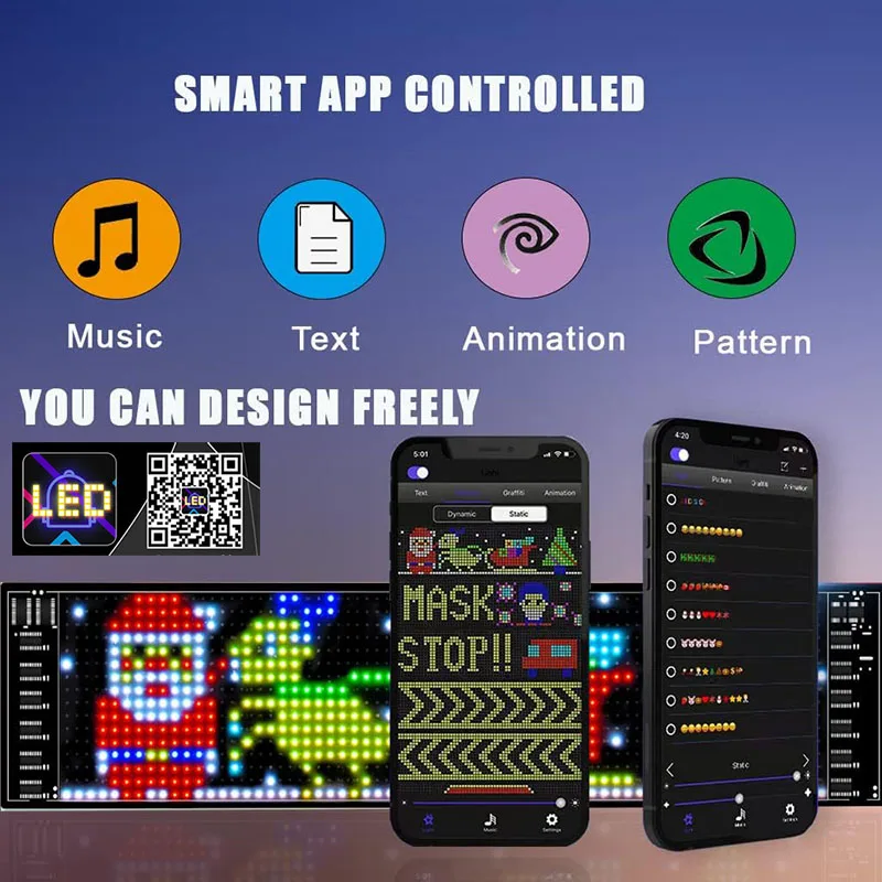 لتقوم بها بنفسك شاحنة/سيارة عرض مرن ضوء RGB LED مصفوفة بكسل شاشة بلوتوث App التحكم للبرمجة لافتات إعلانية متحركة