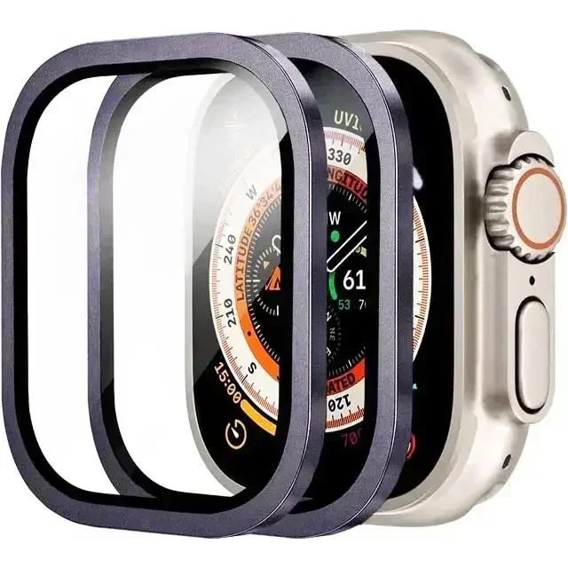 2 Stück Aluminiumlegierungsgehäuse + gehärtetes Glas für Apple Watch Ultra 2 49 mm kratzfester Displayschutz 2027 – Detail 13