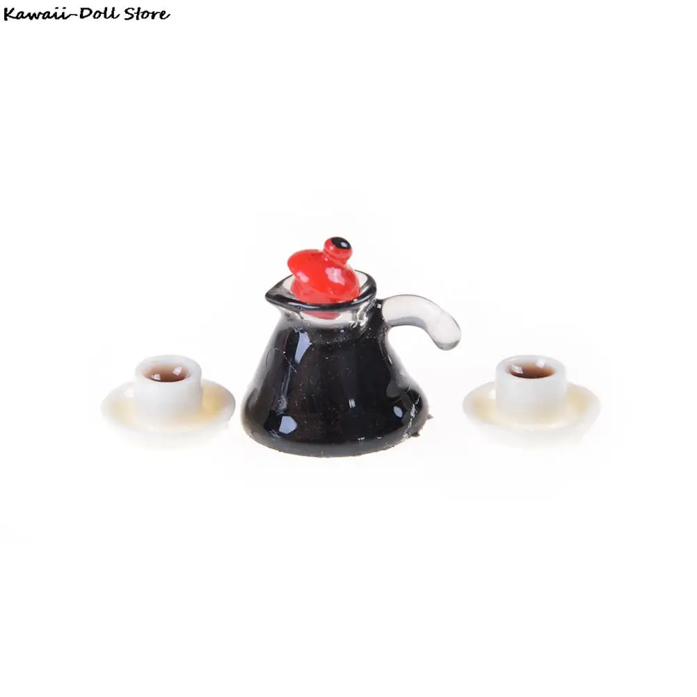 3Pcs 1:12 caffettiera in miniatura e piattino per tazza simulazione casa delle bambole Mini mobili giocattolo cibo cucina cibo gioca accessorio per la casa delle bambole
