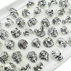10pcs/lot Mix Style Vintage Punk Big Skull Alloy Finger Rings for Men Women Party Bar Cross Hollow Human Skeleton Jewelry Gifts