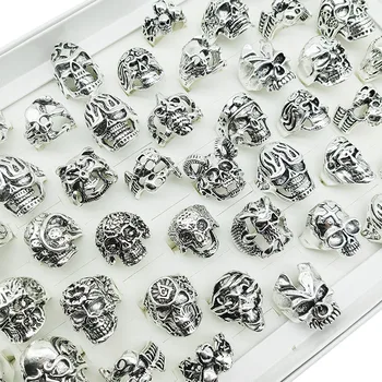 10 개/몫 믹스 스타일 빈티지 펑크 큰 해골 합금 손가락 반지 남성 여성 파티 바 크로스 할로우 인간 해골 쥬얼리 선물