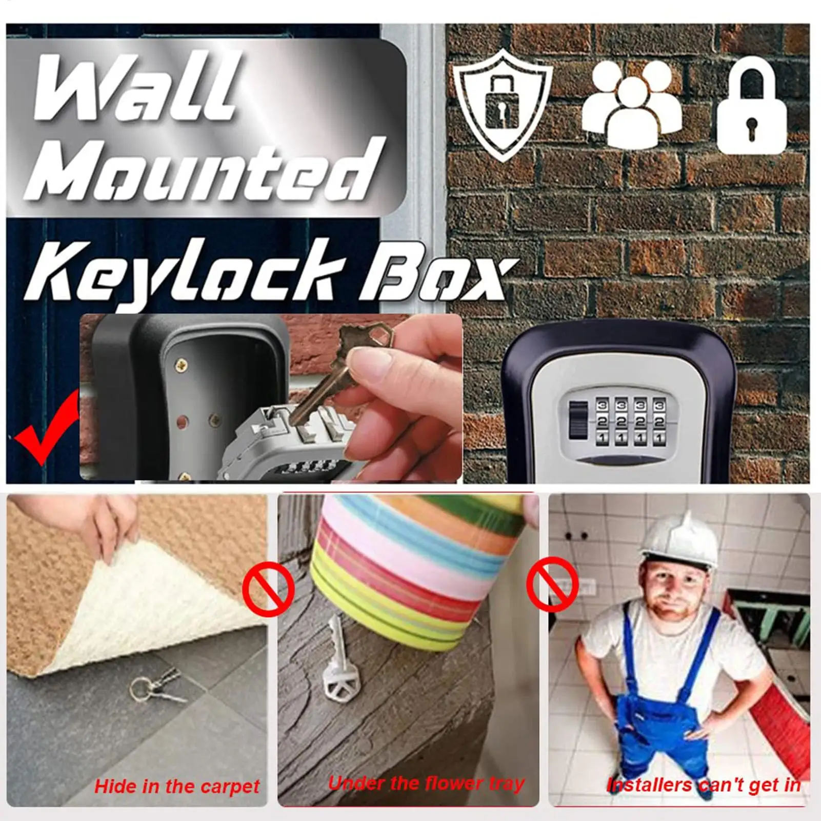 Wall Mount Key Lock Box Key Keeper Combination Lock 4 Digit Password Code Security Lock for Car Home Office Key Safe