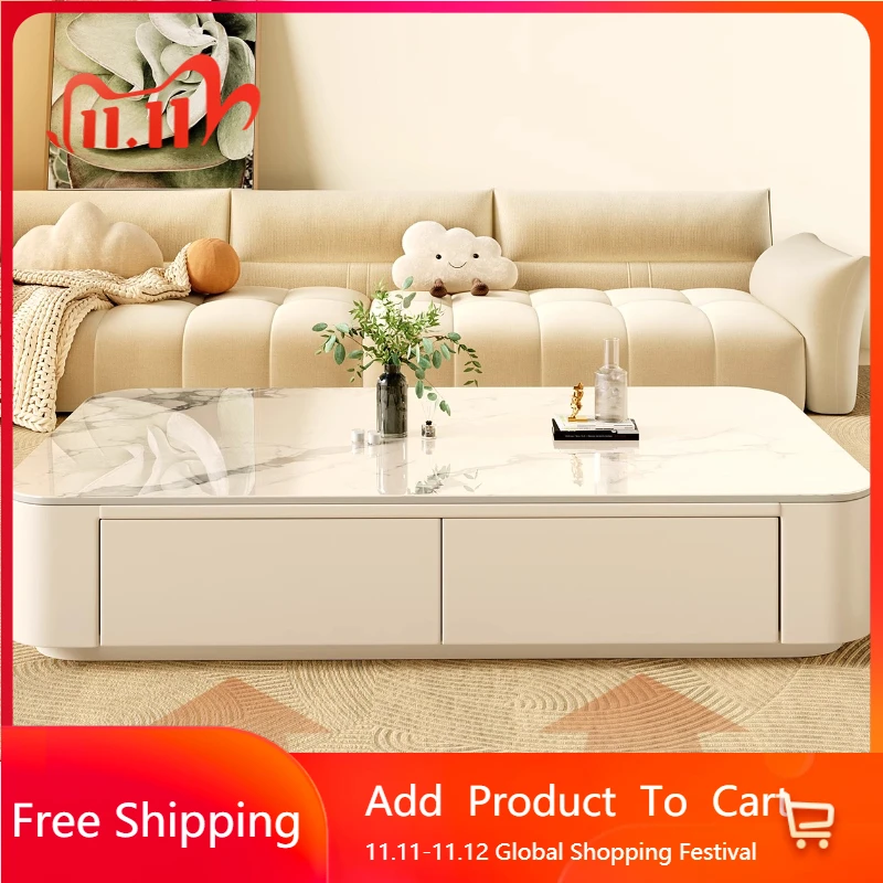 

Cream Wind Storage Coffee Table Aesthetic Modern Living Room Art Light Luxury Side Table Simple Organizer Mesas Bajas Furniture