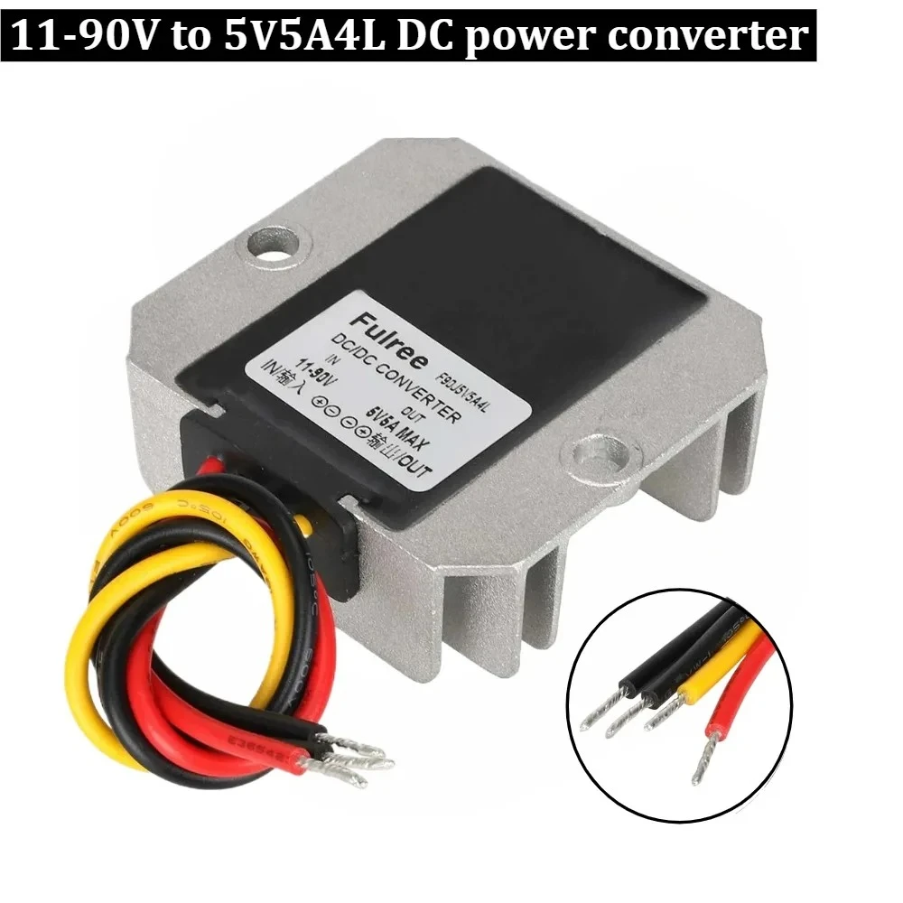 Industrial Grade 11-90V to 5V 5A 25W Buck Converter Aluminum Housing Heat Dissipation Car E-cooter Voltage Stabilizer Module