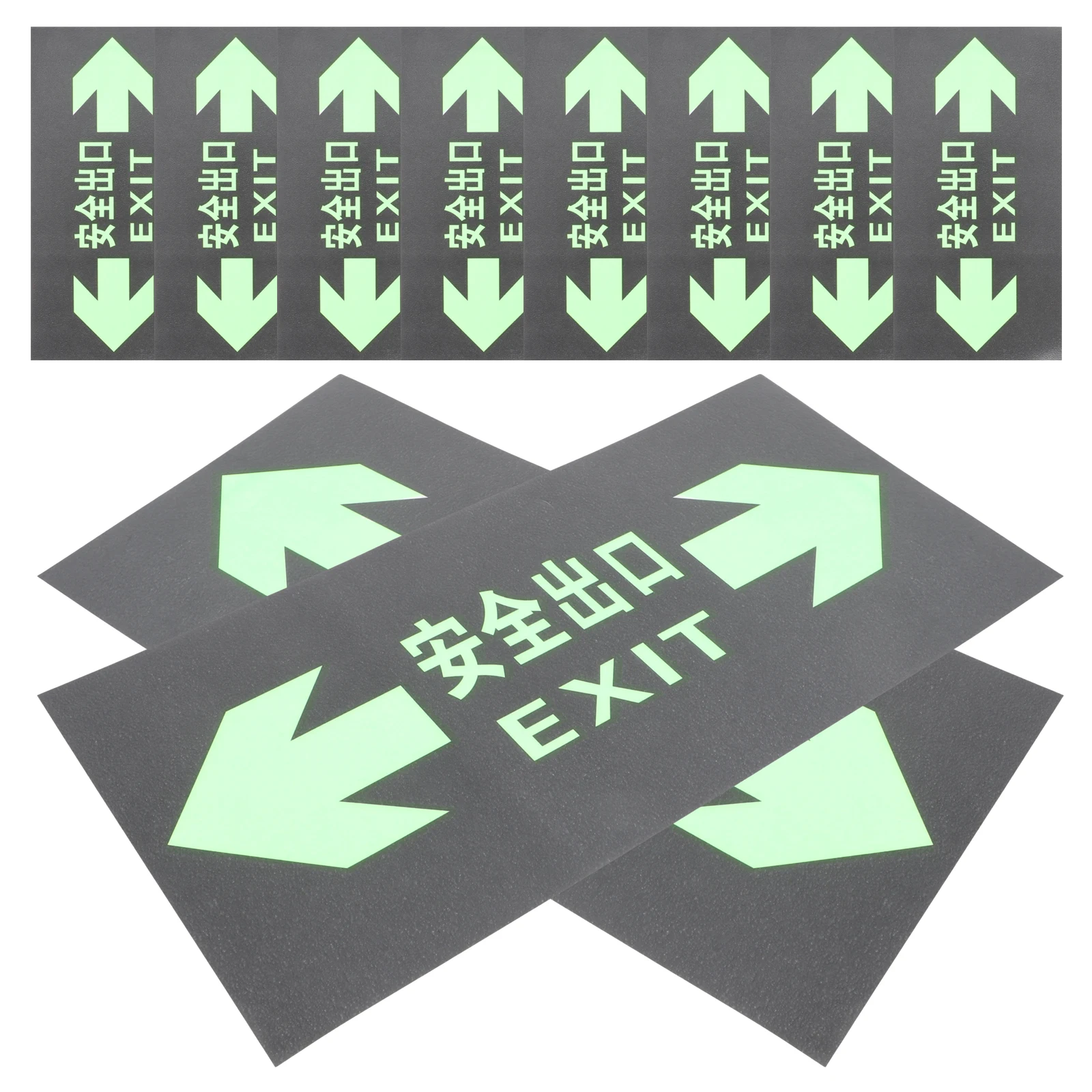 10 szt. Świecące w ciemności naklejki ostrzegawcze, luminescencyjne znaki bezpieczeństwa, samoprzylepne naklejki wskazujące kierunek wyjścia awaryjnego do centrum handlowego