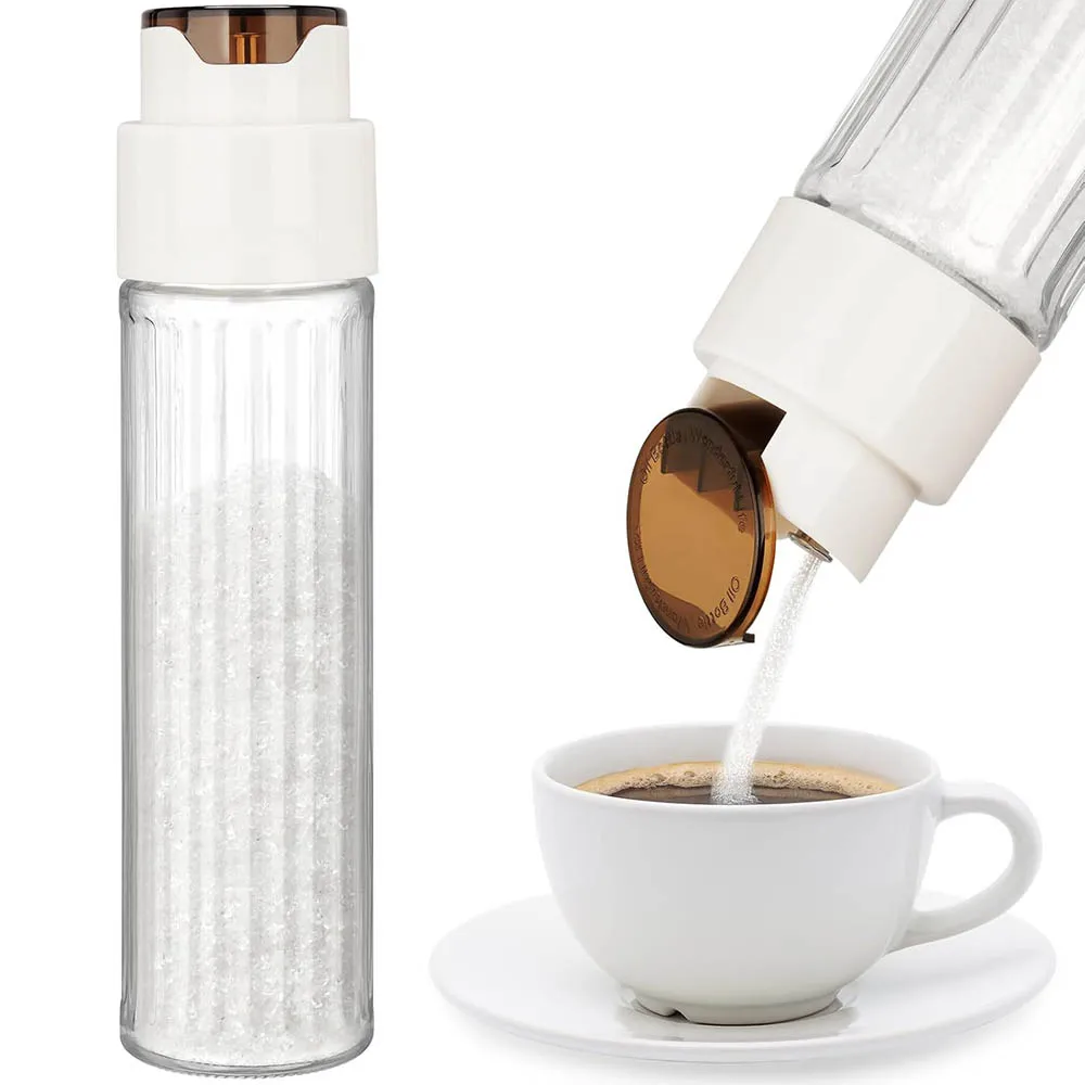 500ml Sugar Dispenser with Automatic Pouring Switch for Home,Kitchen,Coffee Station,Large Capacity Glass Jar for Sugar,Salt