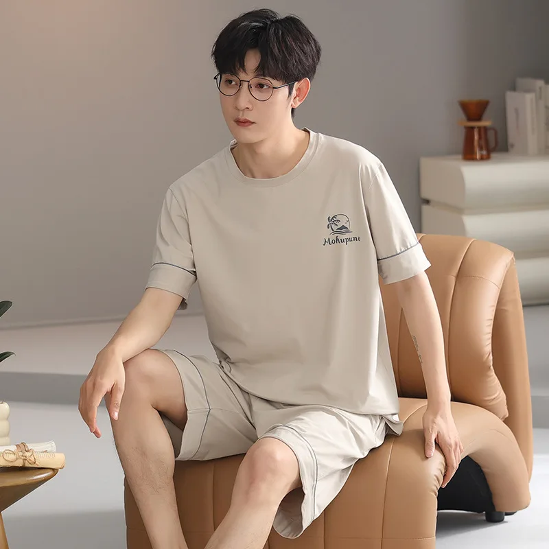 

2Pcs/Set Modal Summer Soft and Comfortable Nightwear for Men Short Sleeves Shorts Pajamas Set Young Boy Male Lounge Set Hombre
