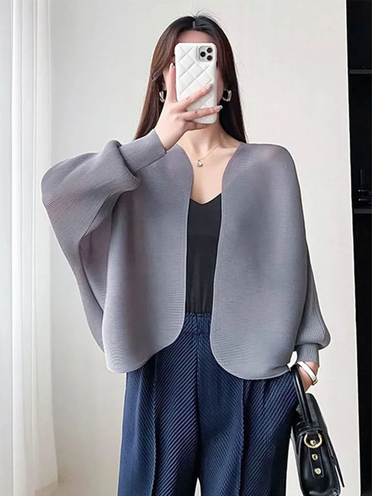 

Свободная женская куртка с длинными рукавами, однотонная, серая, летняя, повседневная, универсальная, открытый кардиган, модная верхняя одежда в минималистском стиле