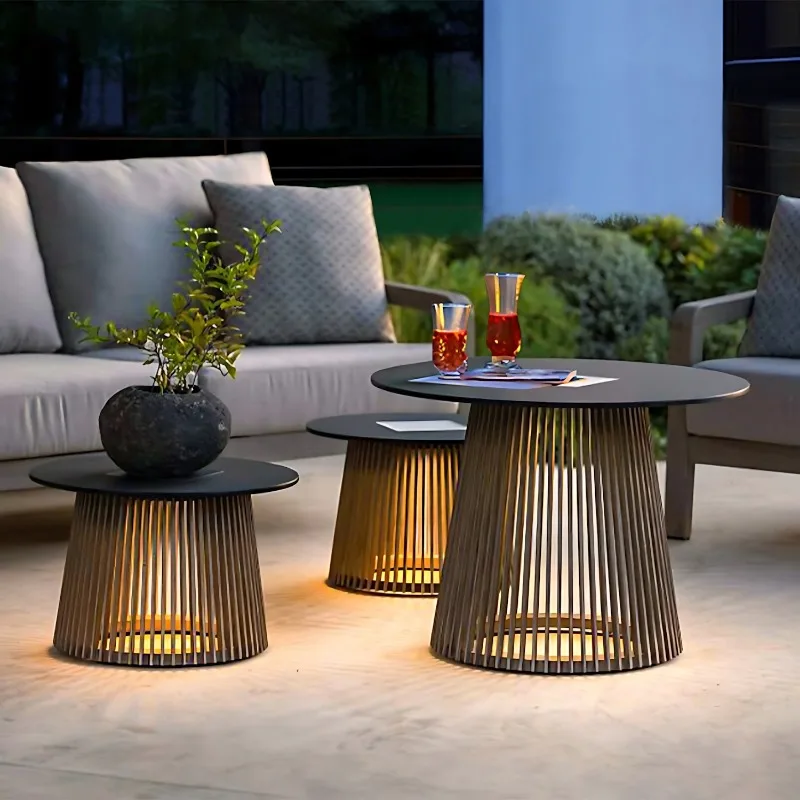 

Outdoor Table With Solar Lights for Patio Garden Yard Poolside, ambient lawn light, arden tea table