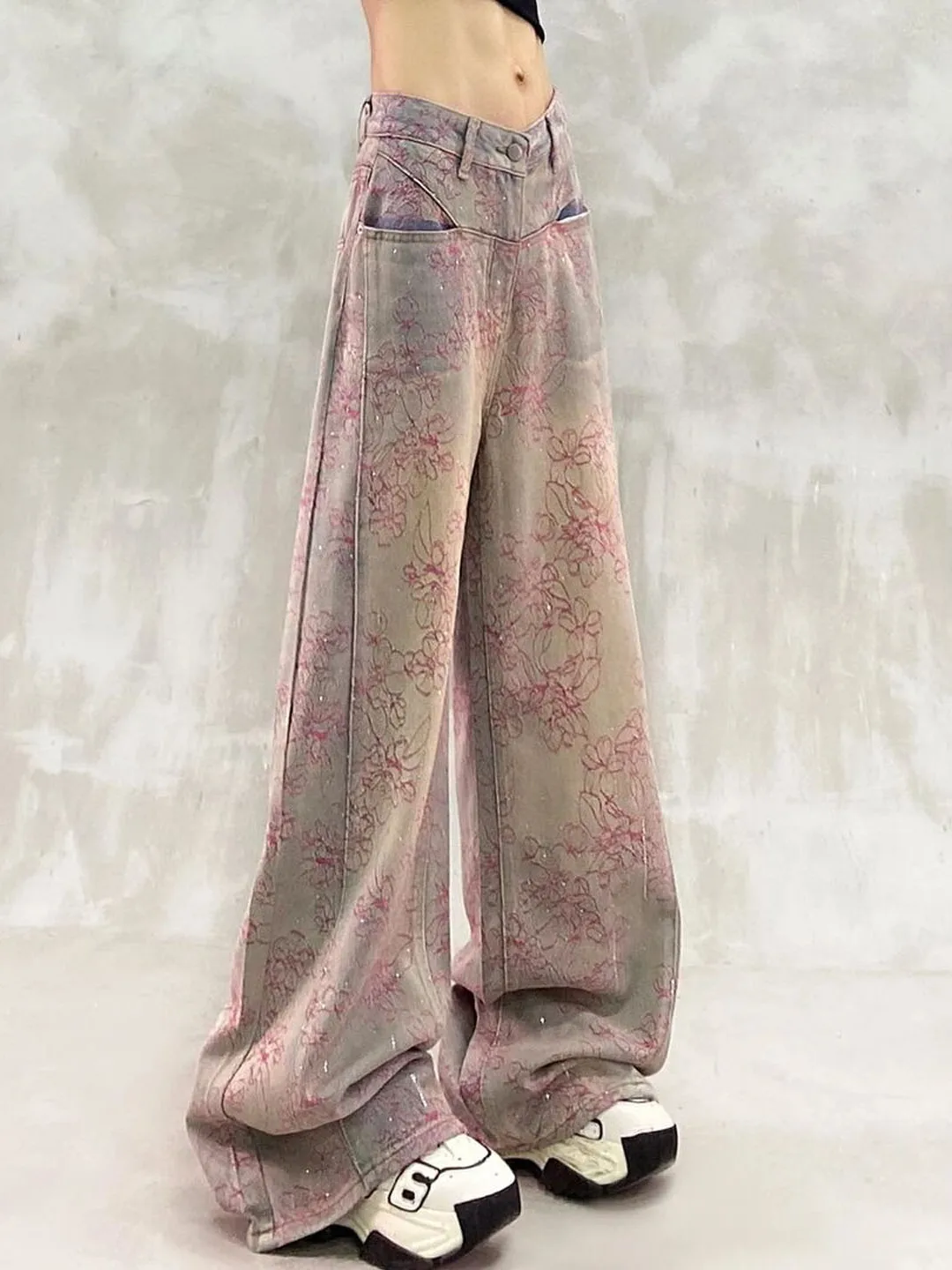 

Casual High Waist Wide Leg Jeans Women's Summer New Style Washed Splicing Slimming Straight Tube Pants Fashionable Commute