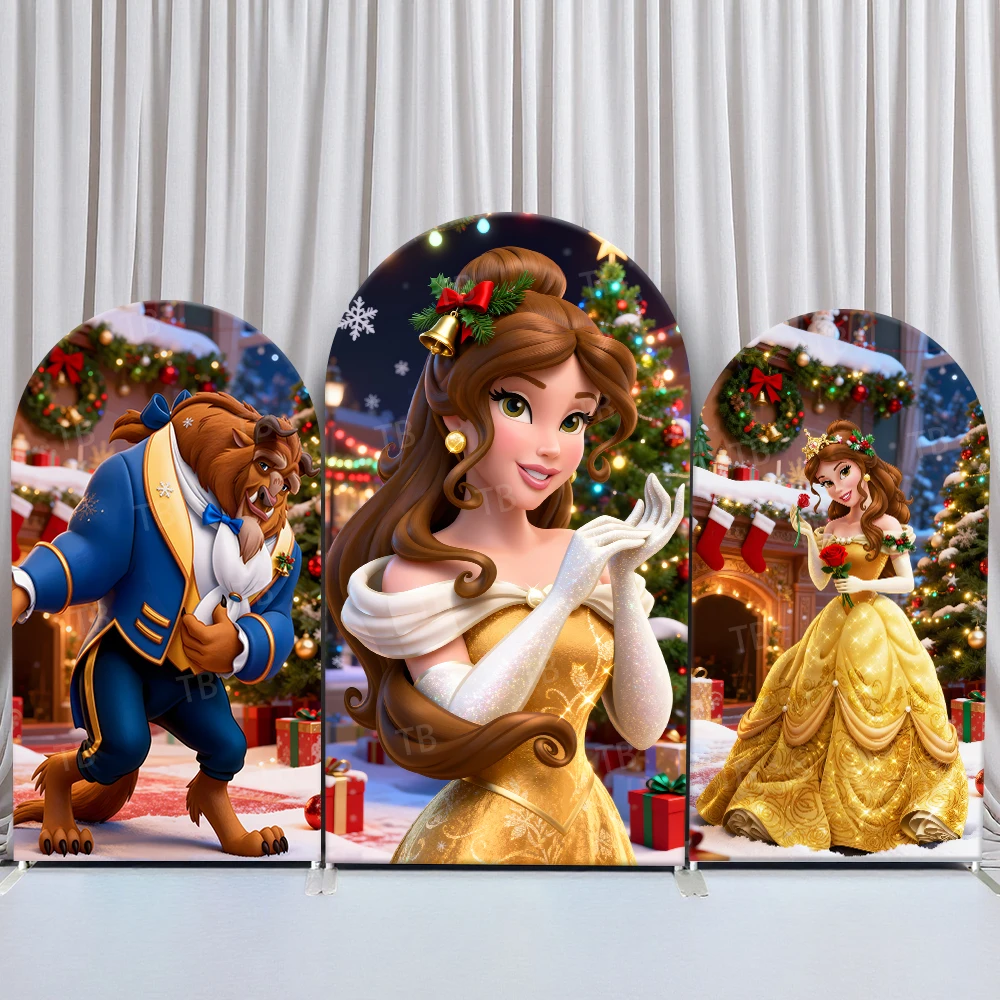 

TB Christmas Beauty and The Beast Arch Backdrop Cover for Girls Birthday Party Decor Baby Shower Photo Background Elastic Fabric