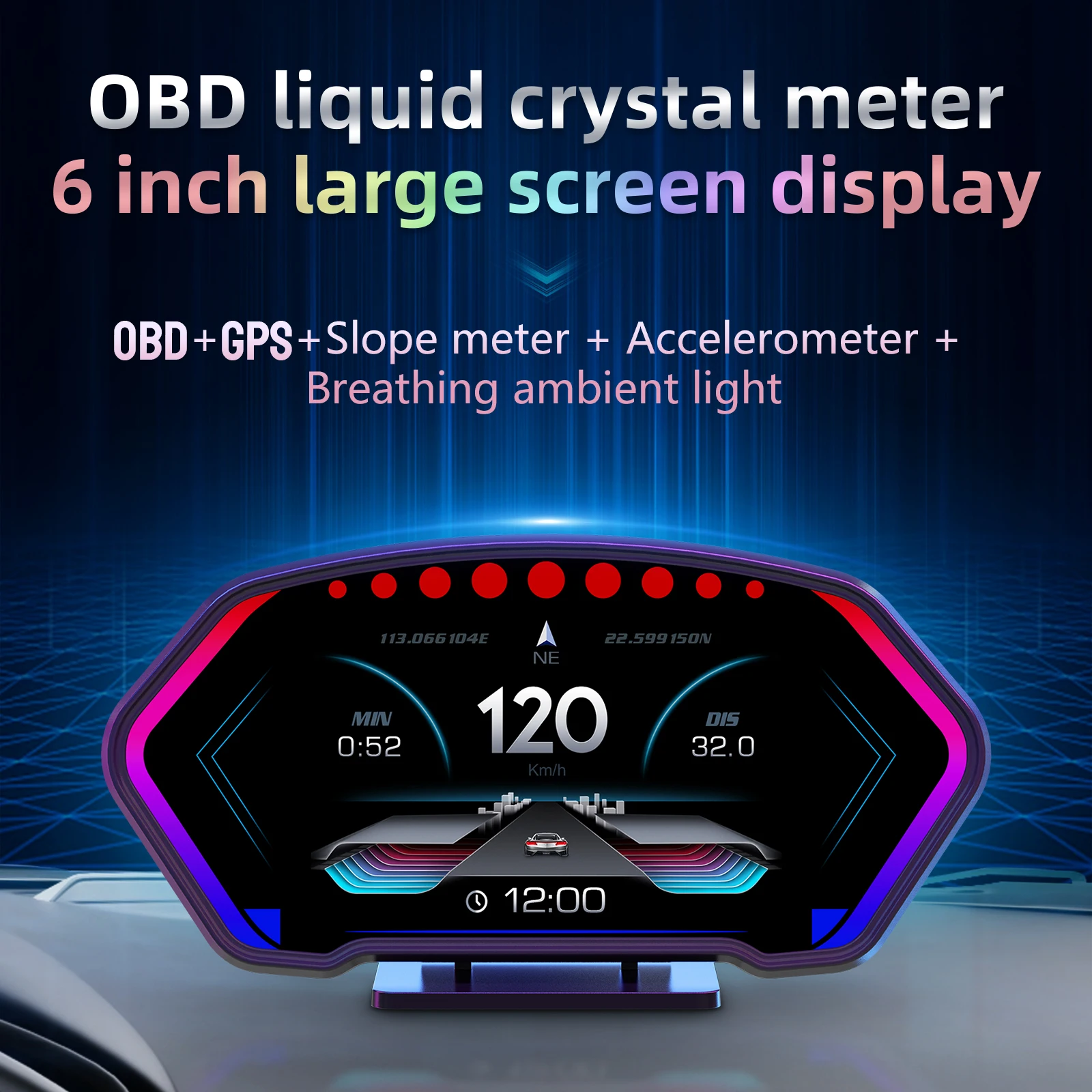 OBD Car Headup Display LCD Digital Speedometer P3 Multifunctional Inclinometer Angle Slope Meter KM/H MPH Tacho Water Temp Boost