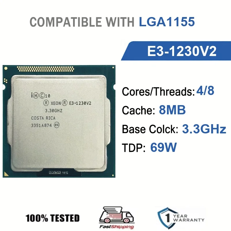 Intel Xeon E3-1230V2 4 Kerne 8 Threads 3,30 GHz 69 W 8 MB Cache 22 nm LGA1155 SR0P4 DDR3 1600 MHz Ivy Bridge