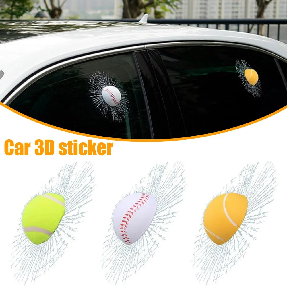 1 Stück Auto-Styling, Baseball, Fußball, Tennis, Stereo, zerbrochenes Glas, 3D-Aufkleber, Autofenster, Ball, Hits, selbstklebende Aufkleber, Autoaufkleber
