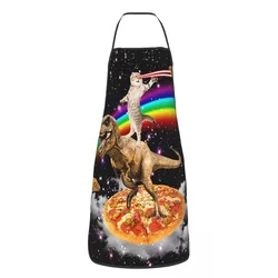 Laser Eye Cat On Dinosaur Pizza Bib Apron Adult Women Men Chef Tablier Cuisine for Kitchen Cooking Galaxy Rainbow Painting