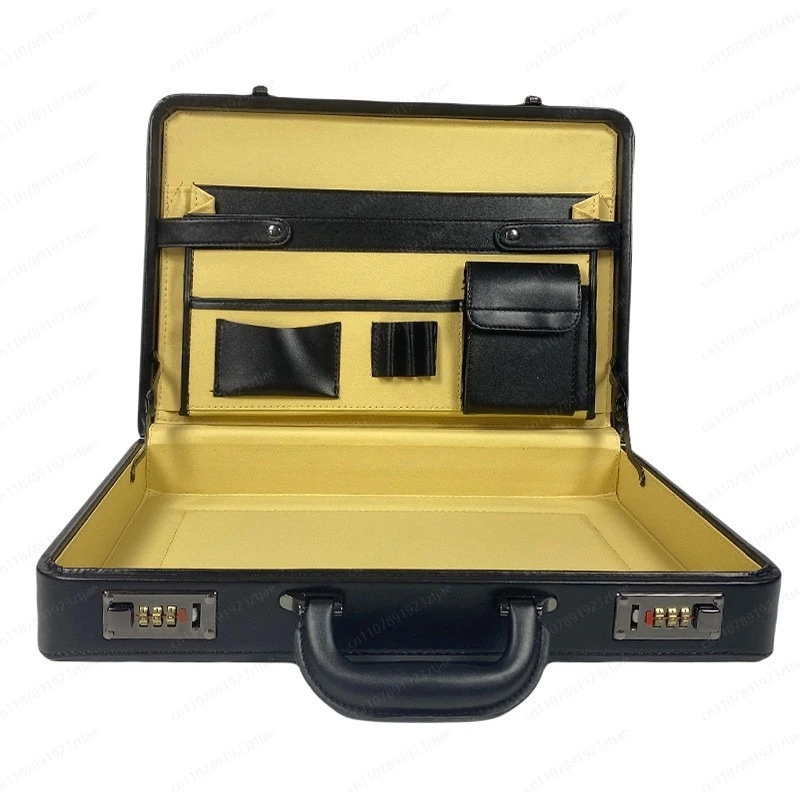 Vintage Men Briefcase with Password Lock Portable Document Organizer Ticket Cash Portfolio Business File Storage Case