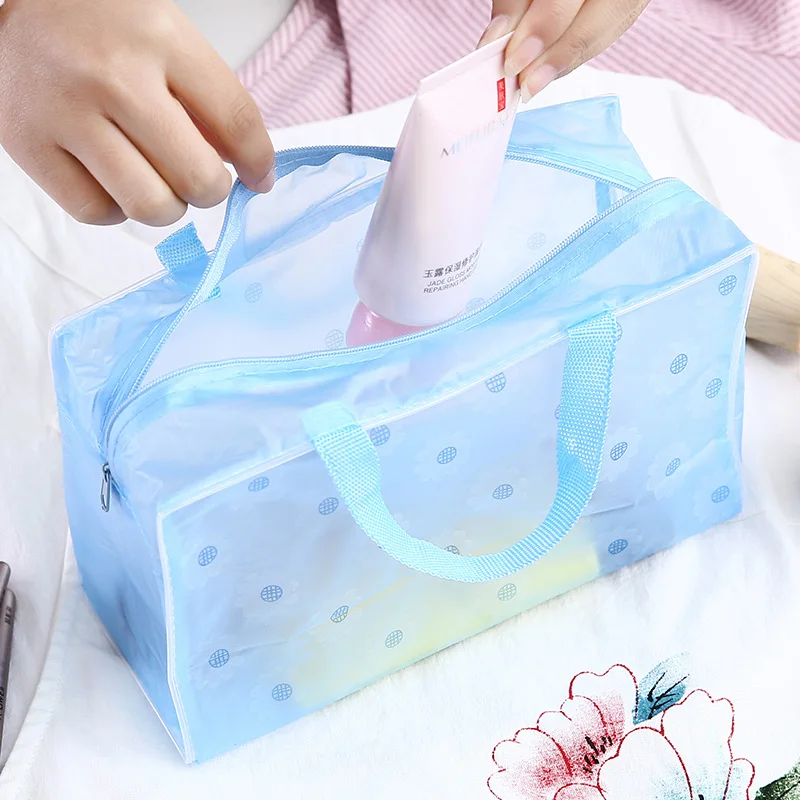 Waterproof PVC Cosmetic Storage Bag for Women Floral Transparent Wash Bag Creative Home Outing Compressed Shower Bag