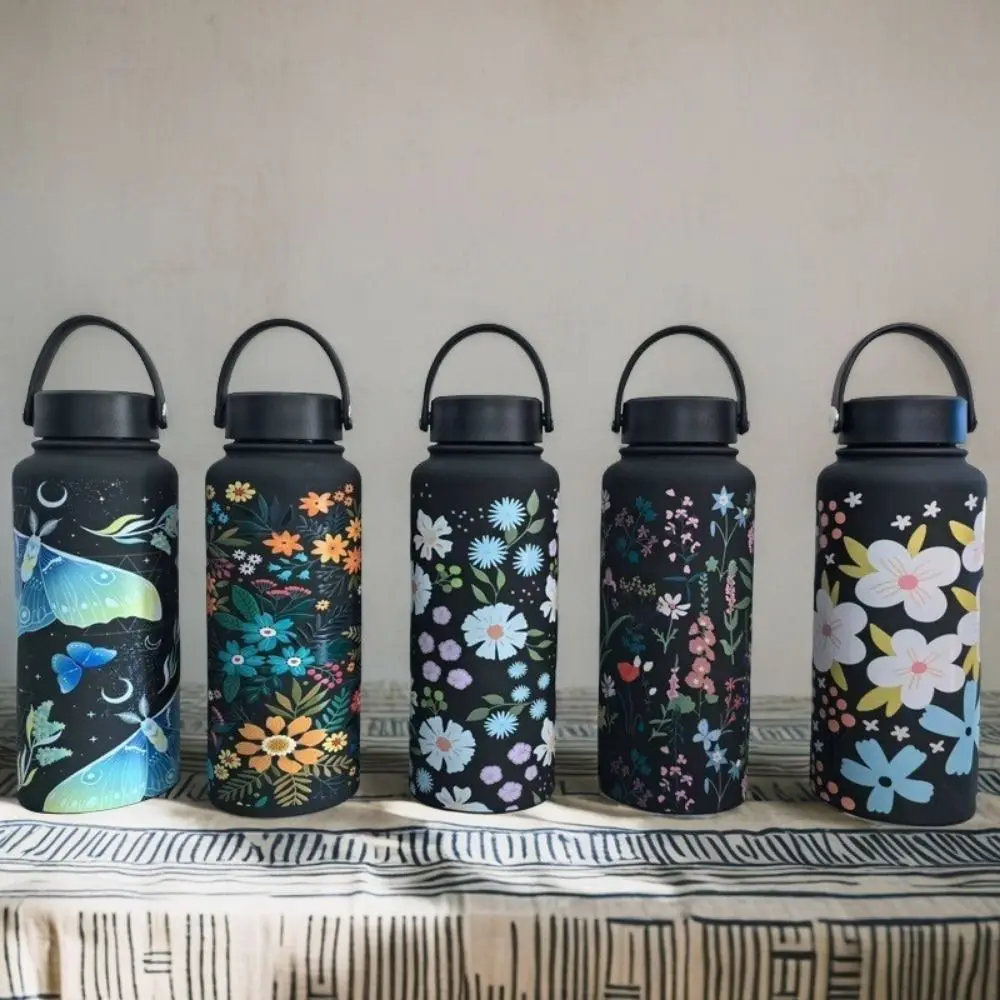 

Creative Thermal Water Bottle 1L Stainless Steel Outdoor Insulated Mug Leak-proof Large Capacity Floral Insulated Bottle Travel