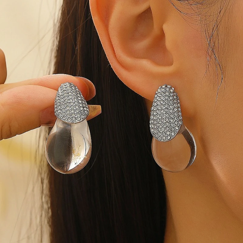 

SOHOT Simple Transparent Water Droplet Zircon Resin Stud Earring for Women Fashion Jewelry Minimalist Accessories Wholesale