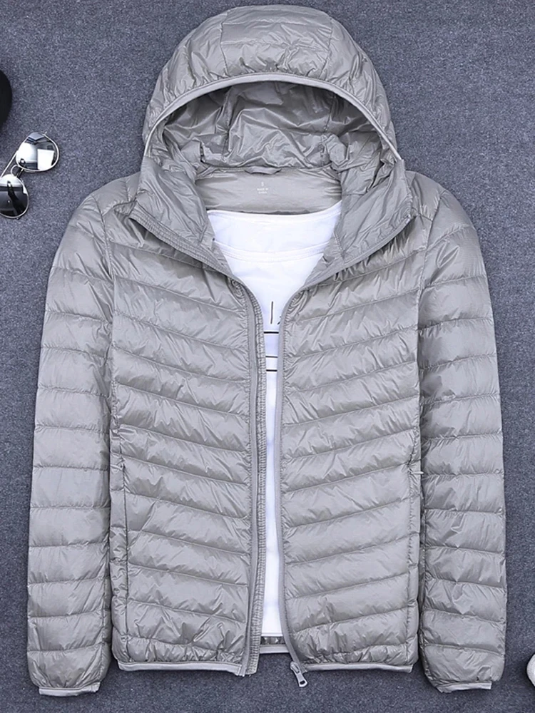 0-10℃ Men\'s Winter Coat Duck Down Jackets Ultra Light Thin Hooded Down Coat Portable Windproof Puffer Parkas Male Overcoat 6XL