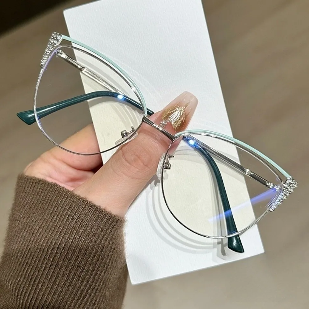 

Очки со стразами и защитой от синего света, прозрачная металлическая оправа, квадратная оправа, очки для близорукости, легкие защитные очки для глаз