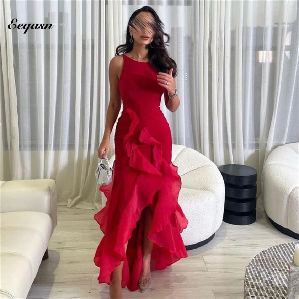 Elegant Floor Lenght فساتين سهره فاخره Saudi Red Mermaid Prom Dresses Customized Ruffles Formal Evening Gown Vestidos De Noche