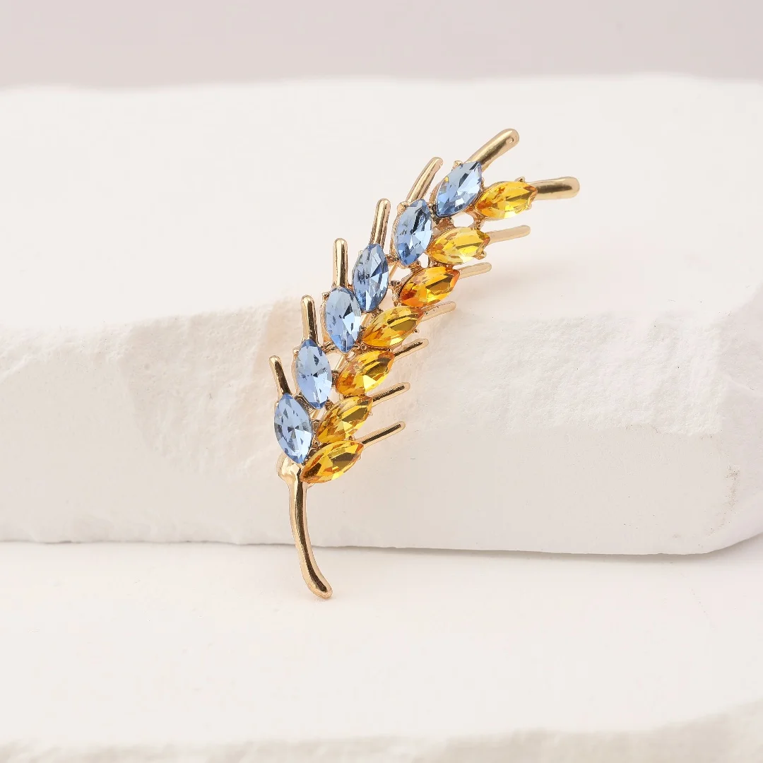 Luxury Women Brooches Ukraine Wheat Badge 7-Color Rhinestone Blue&Yellow Brooch Pins Men Accessories Jewelry For Clothing