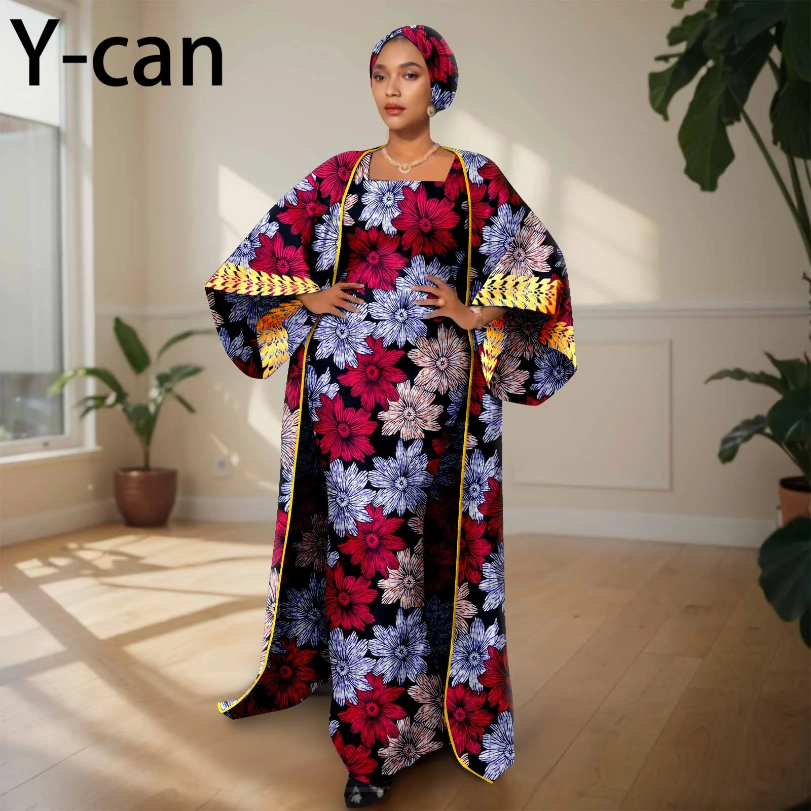 African Clothing for Women Female Suit Set Long Coat and Sleeveless Dress With Headscarf for Lady Traditional Outfits 2426029
