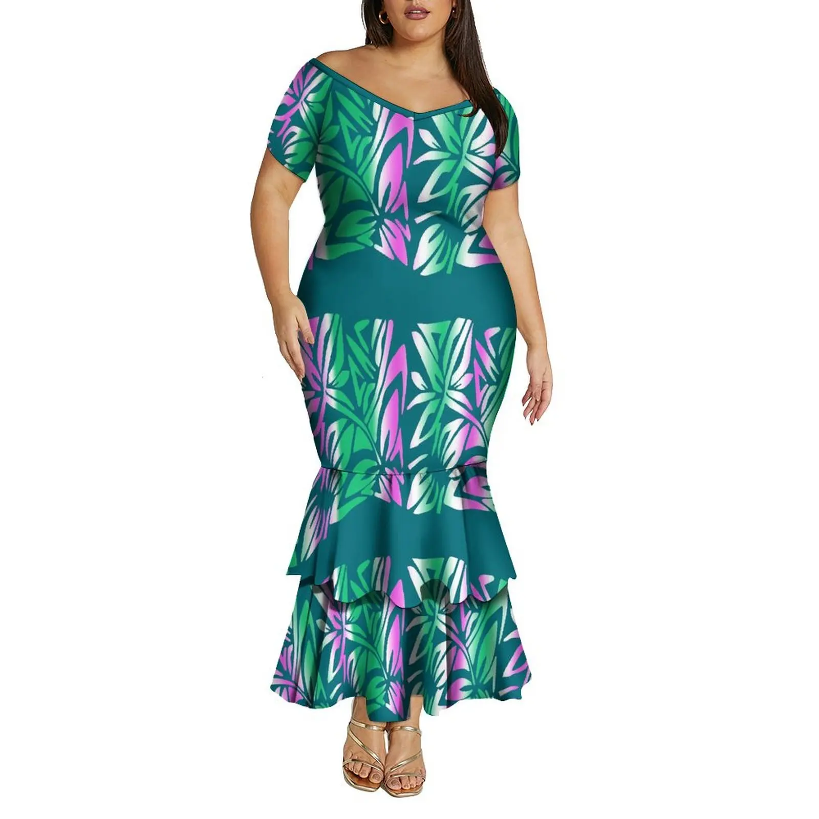 Steuer im Lieferumfang enthalten, bester Preis, individuelles Samoa-Hemd in Übergröße und schulterfreies Meerjungfrauenkleid mit polynesischem Design für Damen