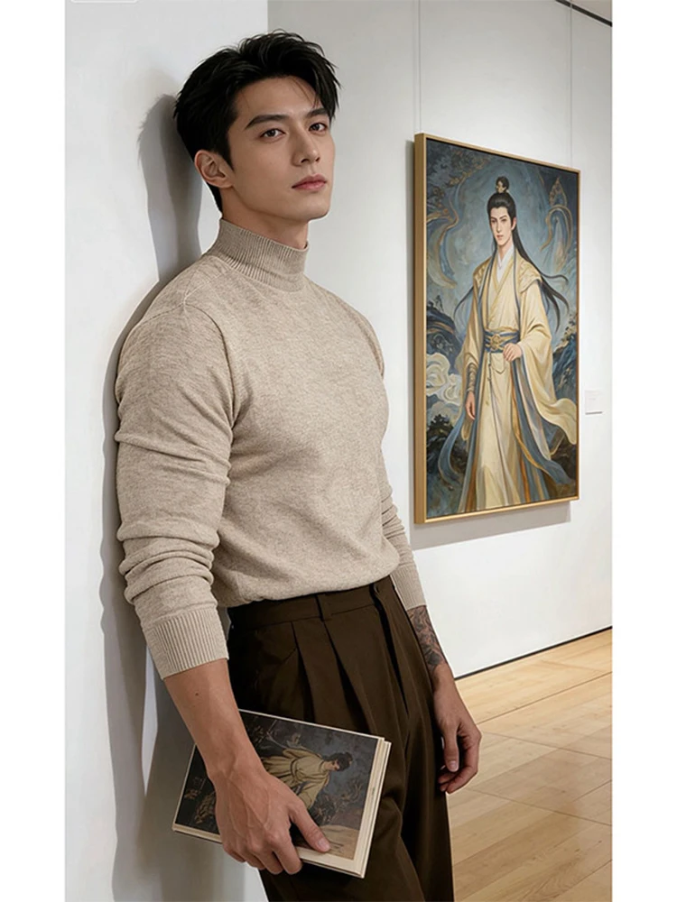 

Мужской теплый трикотажный свитер Cleanfit с высоким воротом на флисовой подкладке, базовый слой, корейский стиль, осень-зима, модный, из мягкого полиэстера