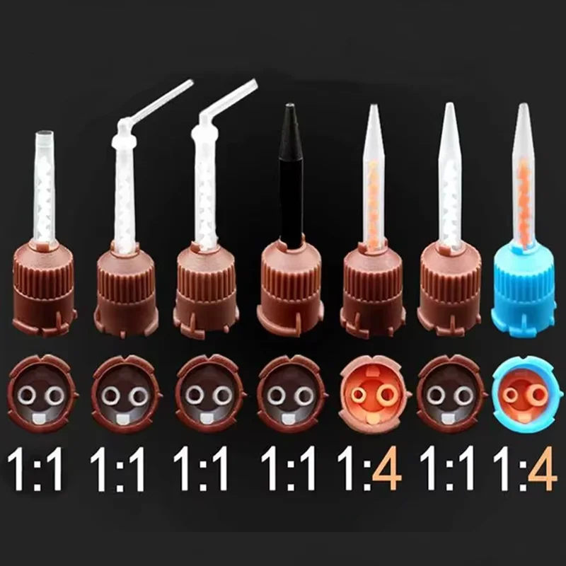 

50/100Pcs Dental Impression Mixing Tips Short Brown 1:1/4:1 Silicone Rubber Mix Head Disposable Oral Materials