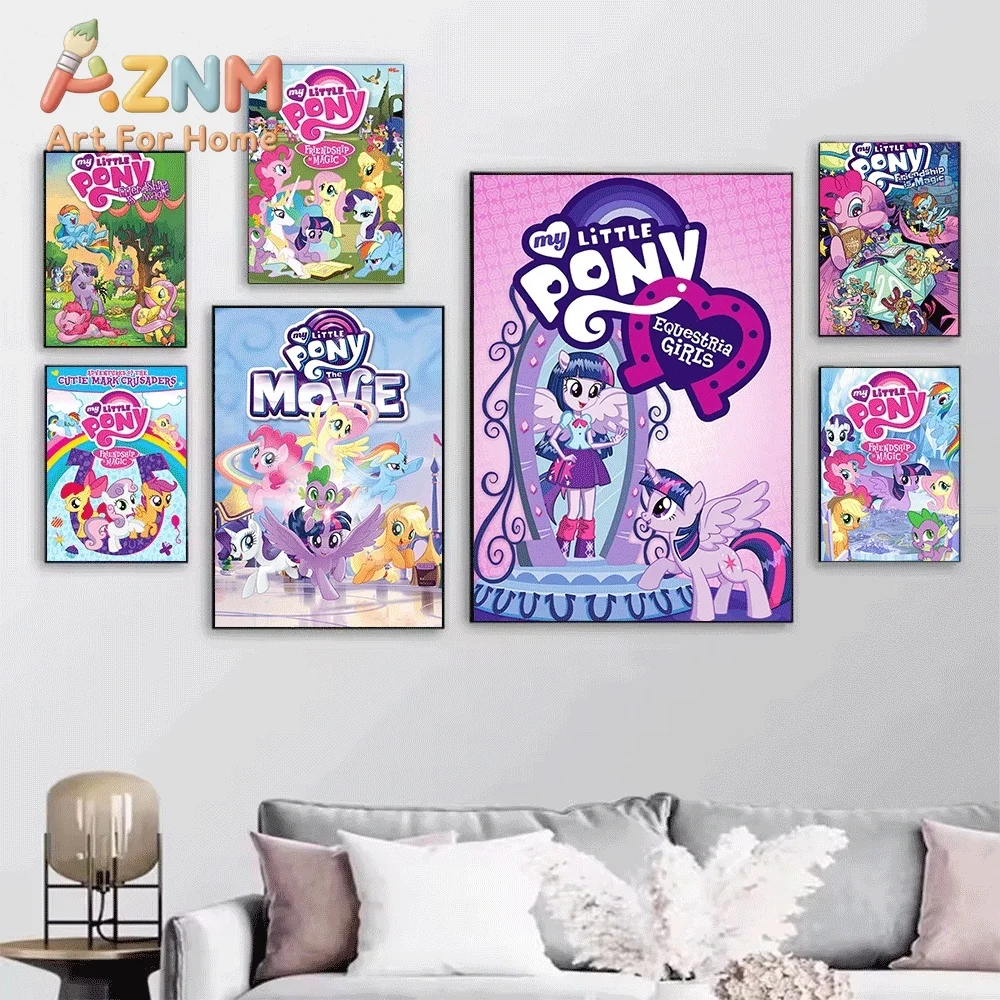 My Little Pony When Cutie Calls Canvas Painting Unframed Cartoon Pony Group Wall Art Poster for Girls Bedroom Home Wall Decor