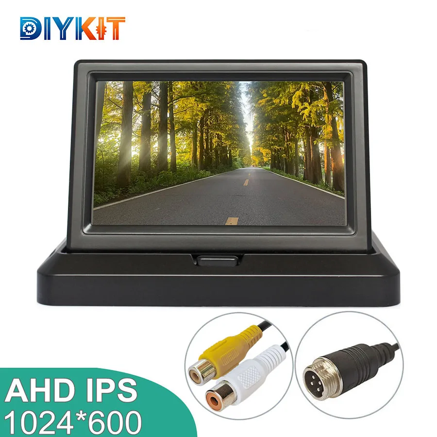 DIYKIT 5inch IPS AHD Foldable Rear View Car Monitor Backup Monitor for 720P 1080P AHD CVBS Bus Truck Car Camera