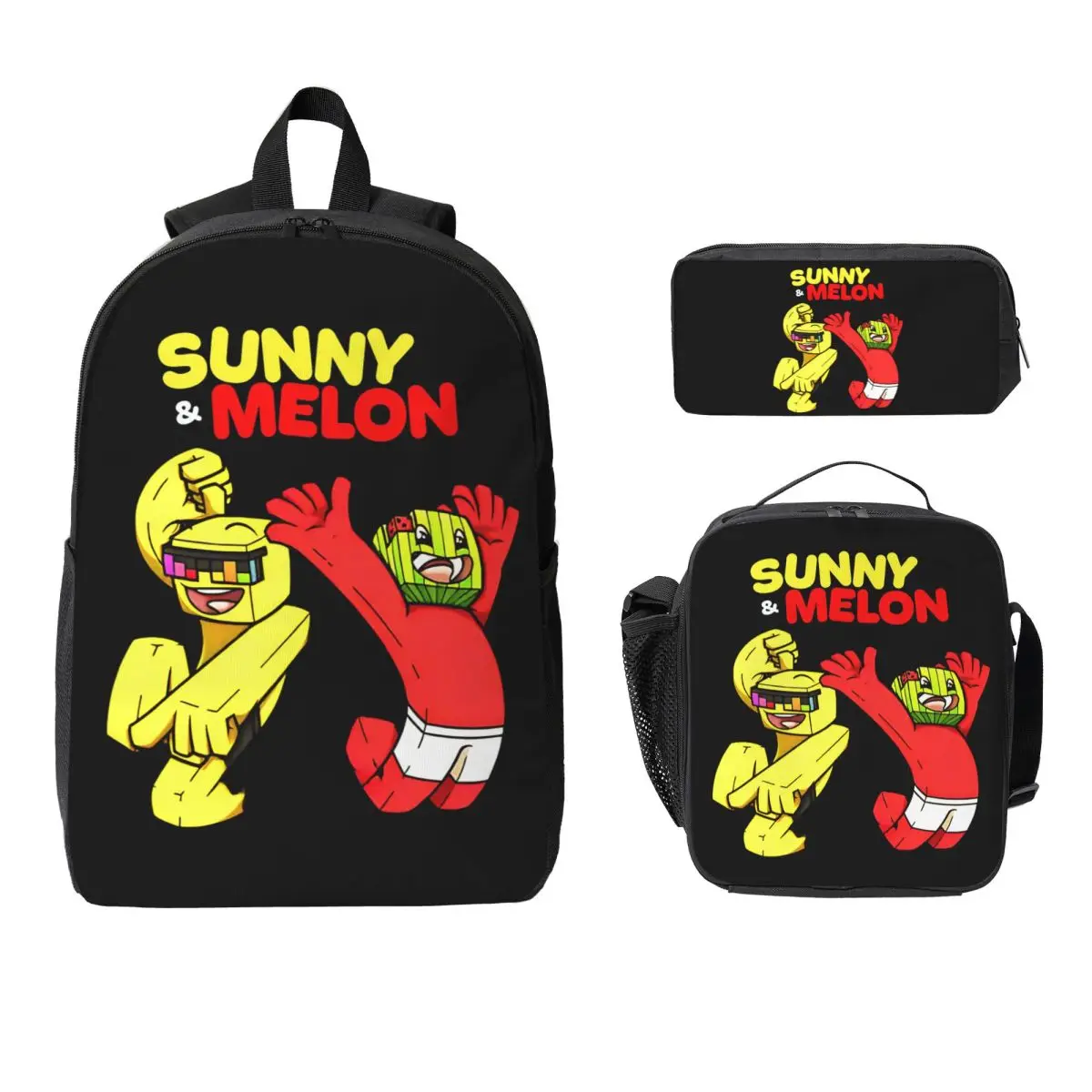 

Sunny And Melon Backpack Boys Girls BookBag School Bag Laptop Shoulder Bags 3ps Insulated Lunch Bag Pencil Case