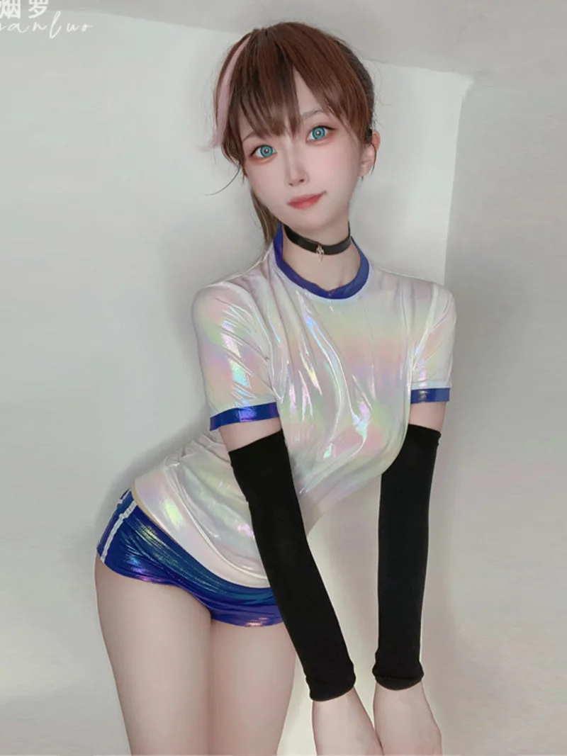 PU Bright Shorts Set Gymnastics Clothes Leather Cosplay Anime Lingerie Student Shorts Set Sweet Fashion Korean Women 2023 ZHA6