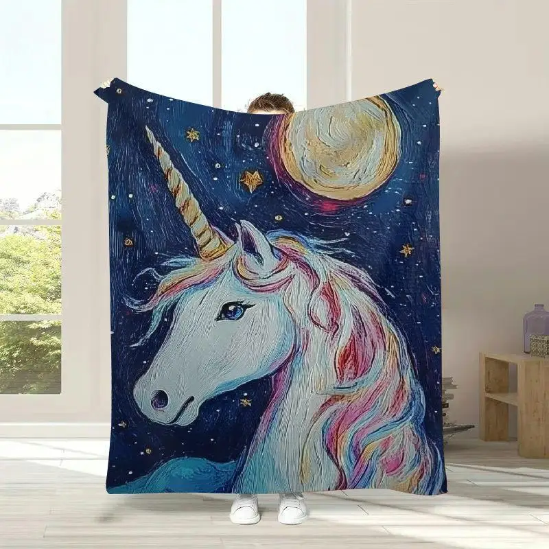 بطانية رمي الفانيلا يونيكورن - كشكشة معاصرة لجميع المواسم، طباعة رقمية، بوليستر مقاوم للتمزق، قماش متماسك #1