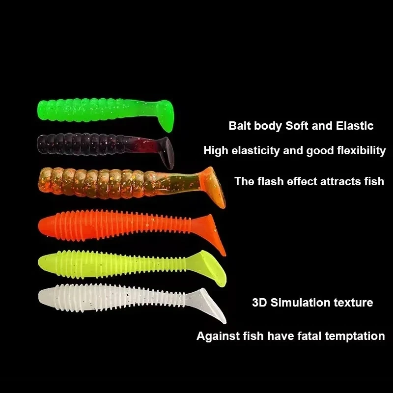 Lure Bait Set Fat Screw T Tail Wave T Tail Colored Lead Head Hook 34 Pieces Soft Bait Set image 3