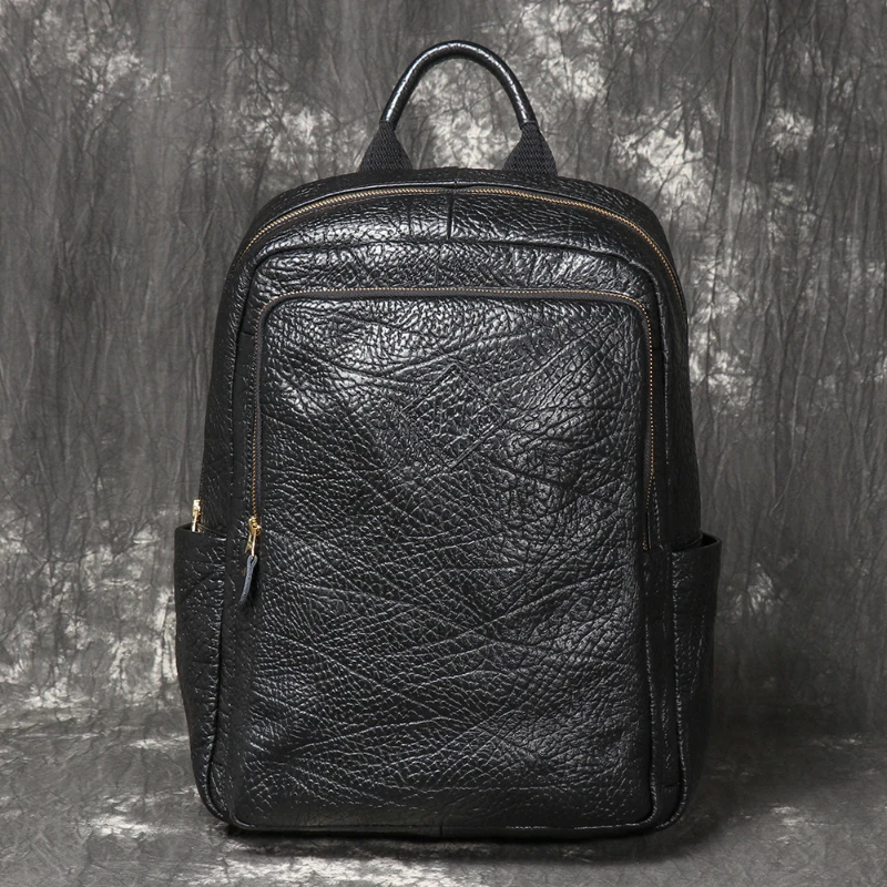 2026 New Backpack Men Genuine Leather Rucksack Fashion Schoolbag For Teenager Boys Travel Bag Male 15.6 inch Laptop Backpack