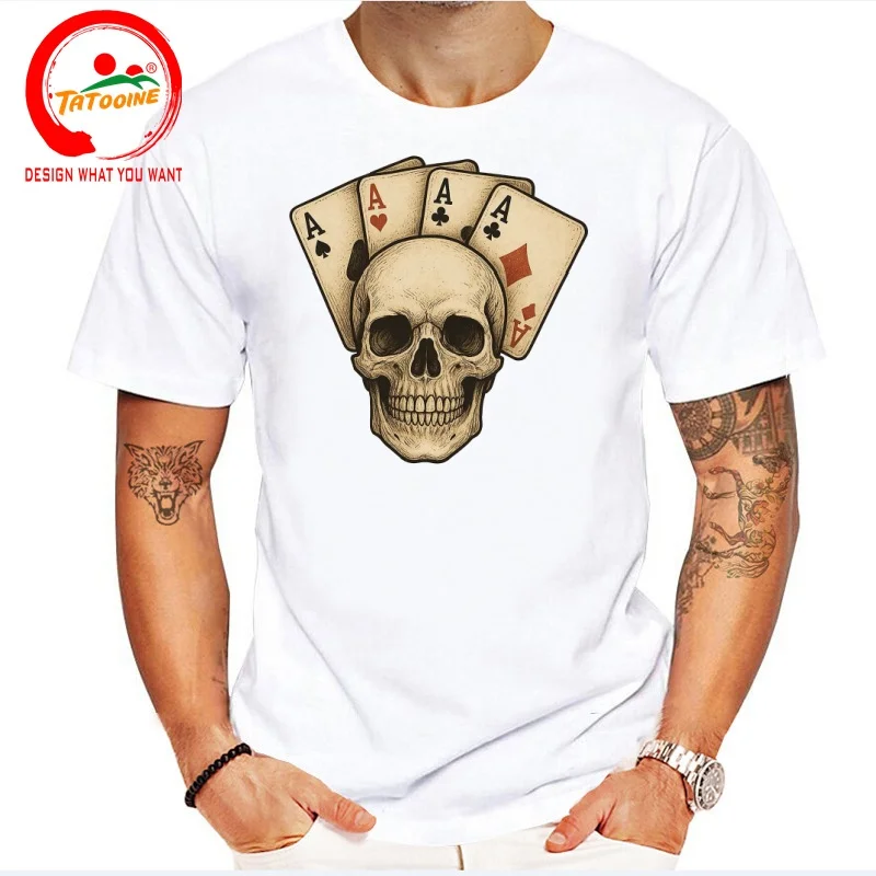 Vintage Retro Skull Ace Poker Card A T Shirt Men Fashion Trendy Casual Clothing Stylish Tops Tee Shirt Leisure Tshirt Men's T-Sh