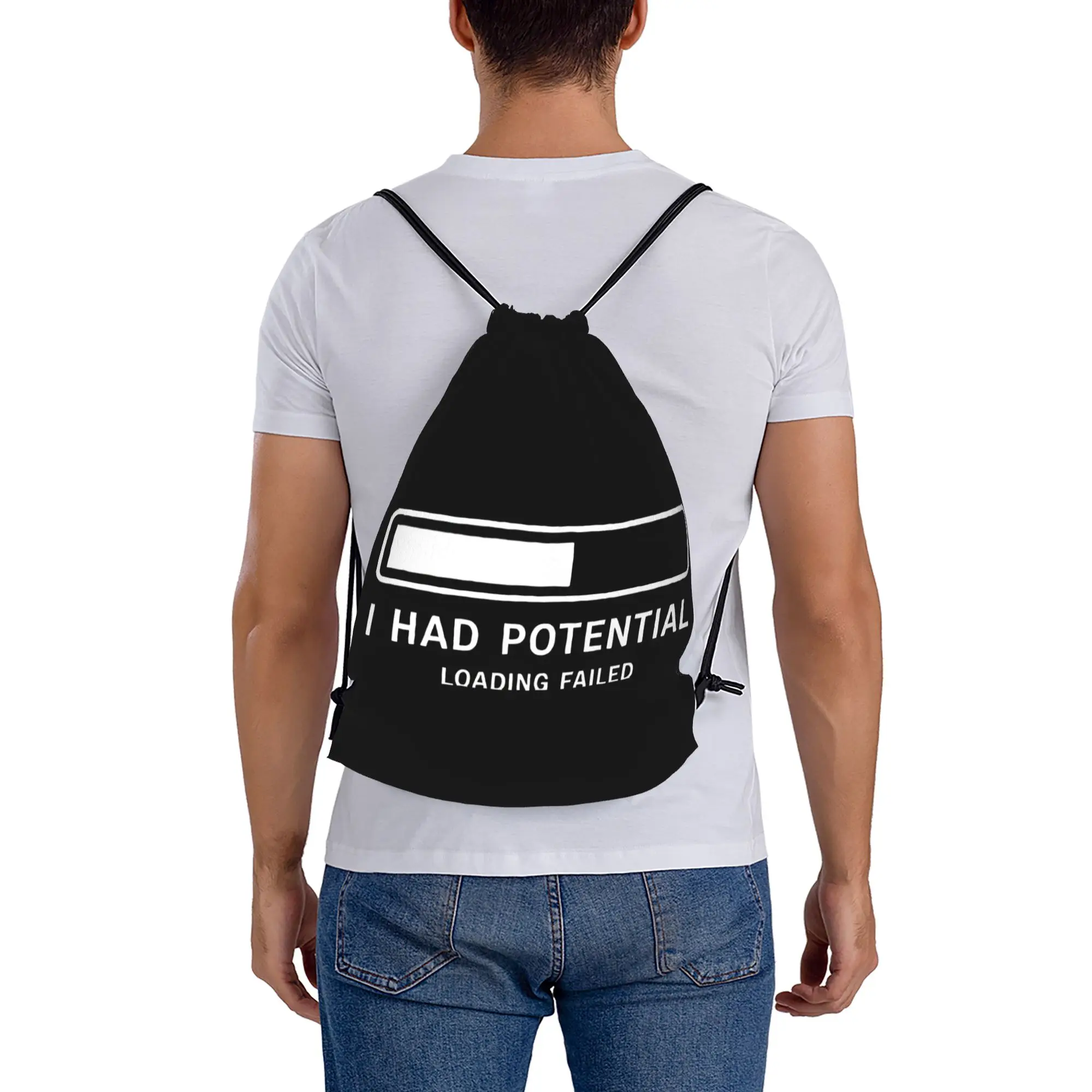 I Had Potential Loading Failed   Dark Humor Meme  Drawstring Bags Hiking Unisex Storage Organize Bundle Pocket Rope Bag