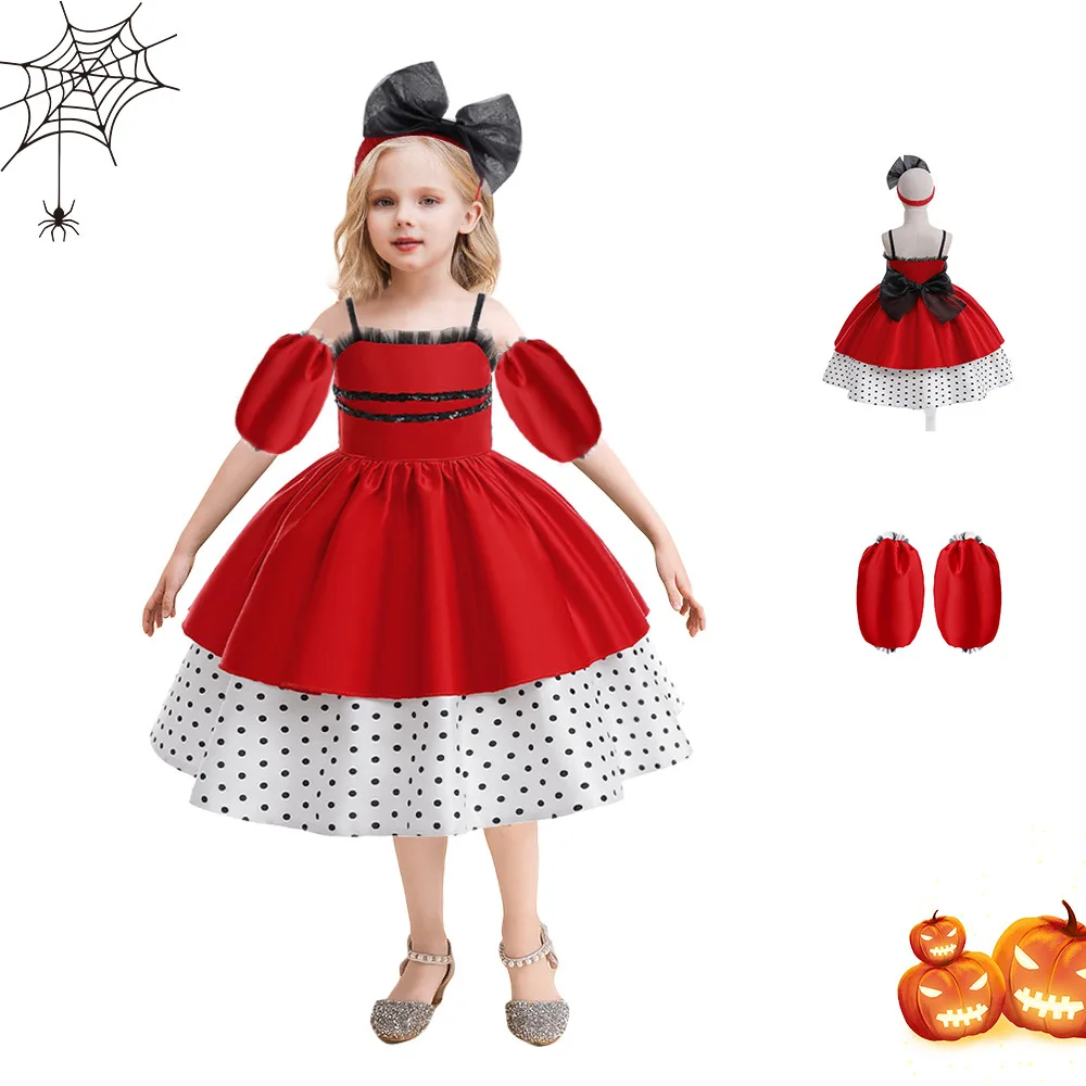 Vestido Rojo de Lunares para Niñas, Disfraz Infantil, Ropa para Actuaciones, Cosplay, Baile, Disfraz Tradicional Chino