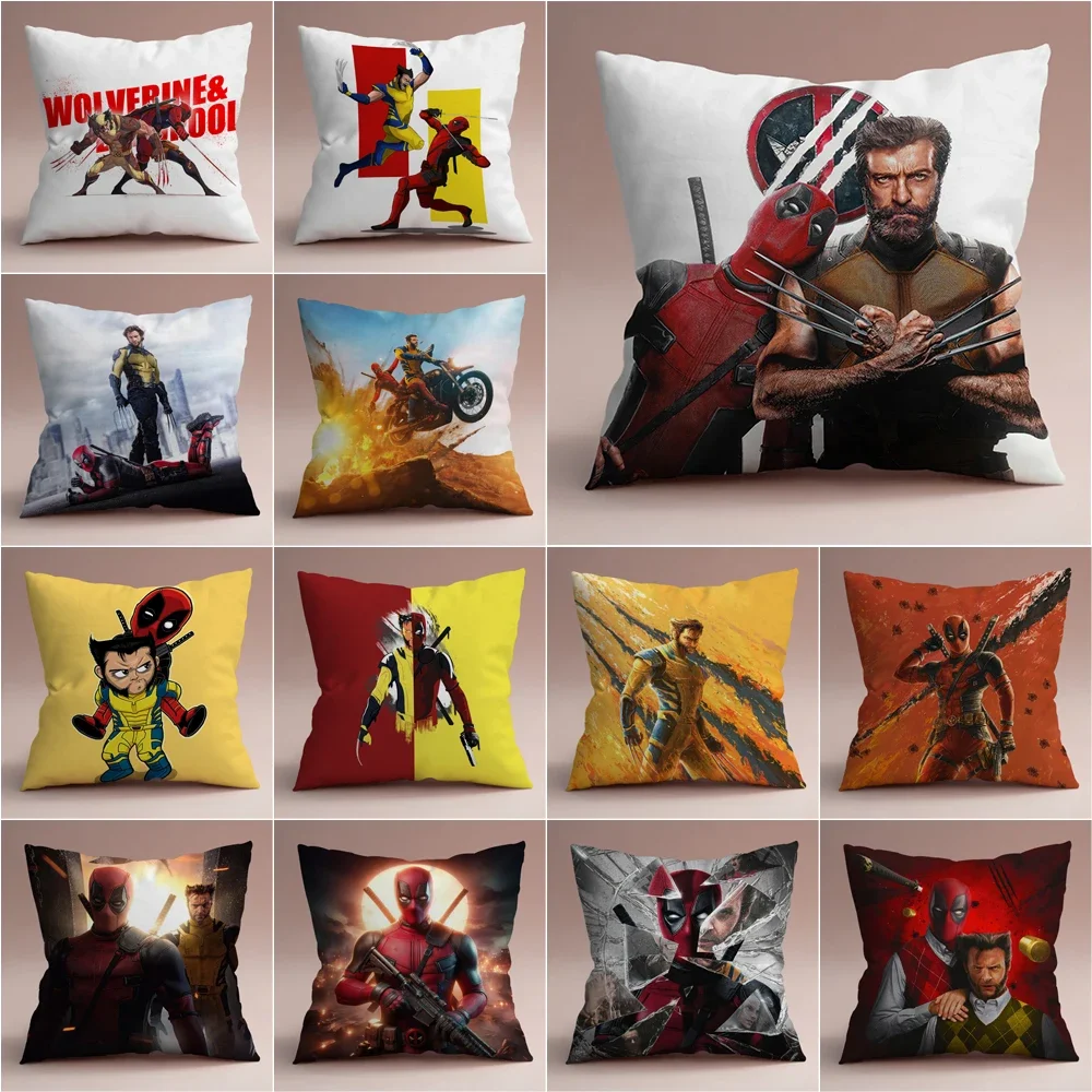 Juste de coussin Deadpool & Wolverine, 45x45cm, taie d'oreiller courte en peluche, dessin animé mignon, pour la maison, le canapé, le bureau, vente en gros