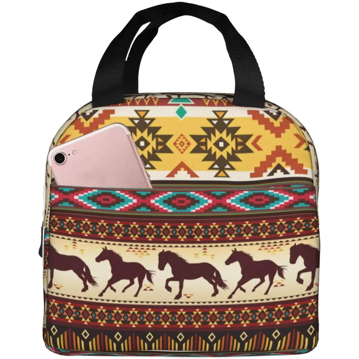 

Horse Lunch Box Lunch Bag Portable Insulated Lunch Box for Women Men Cooler Tote Bag with Front Pocket for Work Picnic Travel